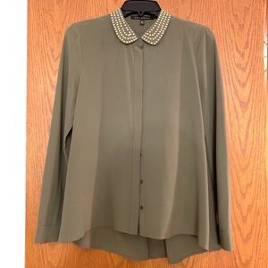 Cynthia Steffe-Olive Sheer Top with Gold Collar